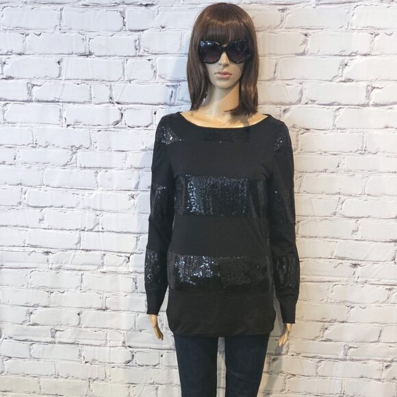 VIVIENNE TAM, Long sleeve black striped sequin top - Picture 4 of 11